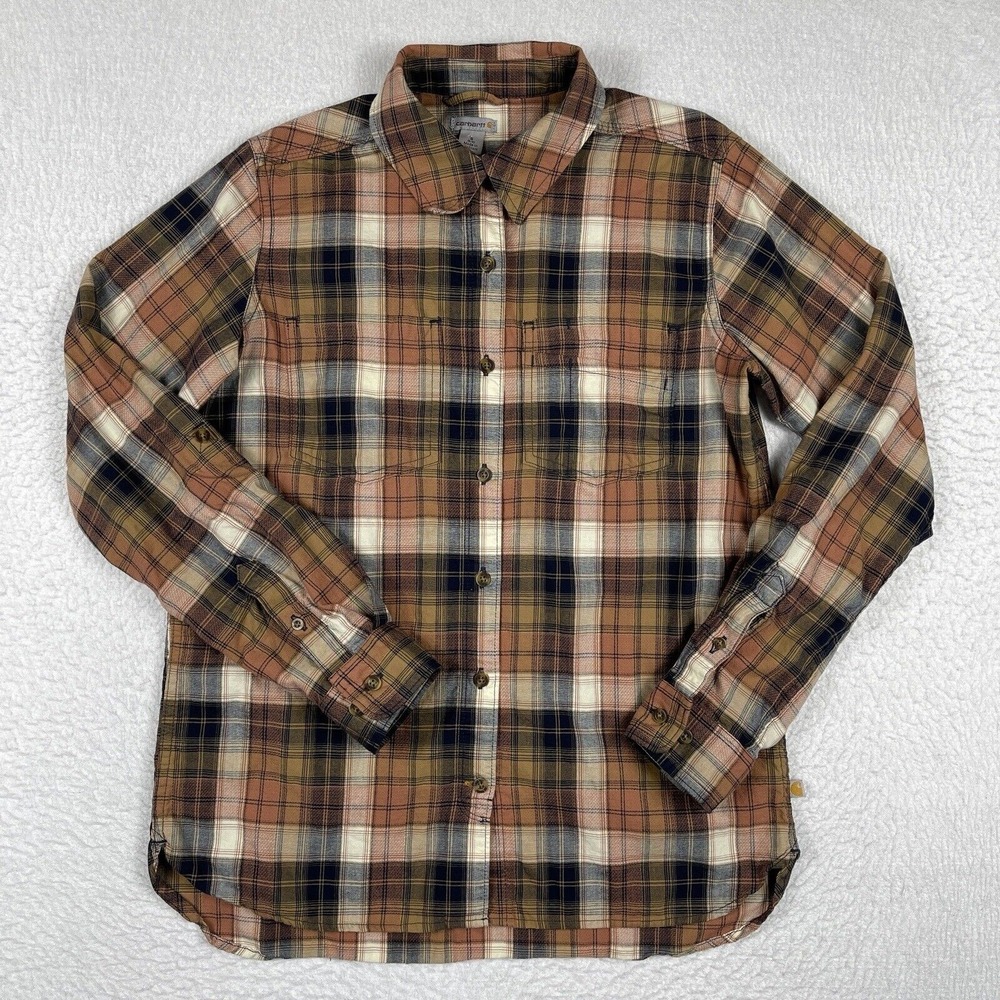 Carhartt Shirt Womens Small Brown Plaid Fairview Roll Sleeve Casual Workwear